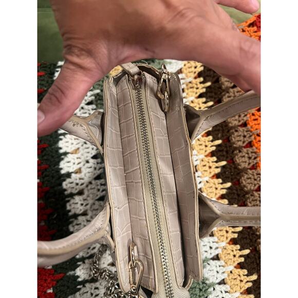 Zara Faux Croc Embossed Beige Crossbody Top Handle bag Small - Picture 10 of 11